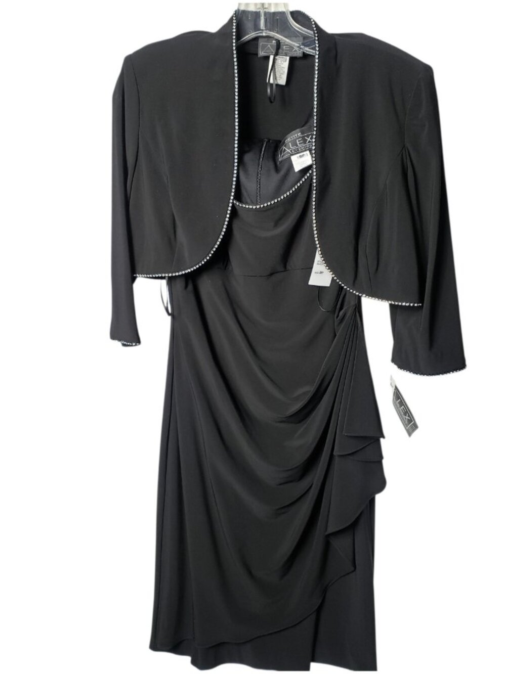 Alex Evenings Black 2-Piece Dress & Bolero Jacket W/Rhinestone Trim Petite 8